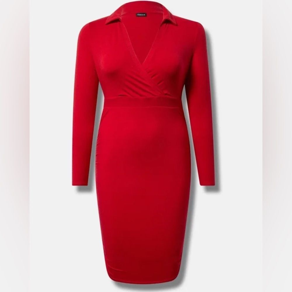 NWT Torrid Mini Jersey Long Sleeve Collar Surplice Dress red Size Large